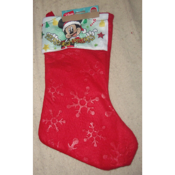 Mickey Mouse Holding Merry Christmas Sign on 16" Red Christmas Stocking by RUZ - Picture 1 of 3